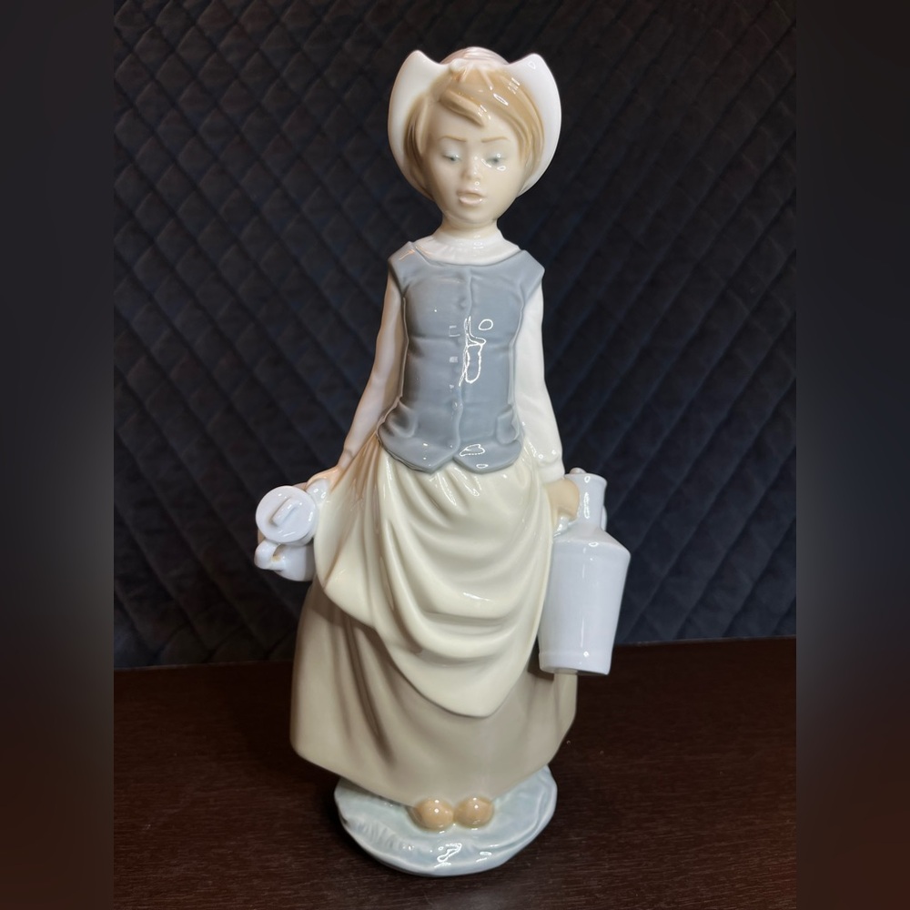 Llardro Milk Maid girl with milk jugs Glazed Mint